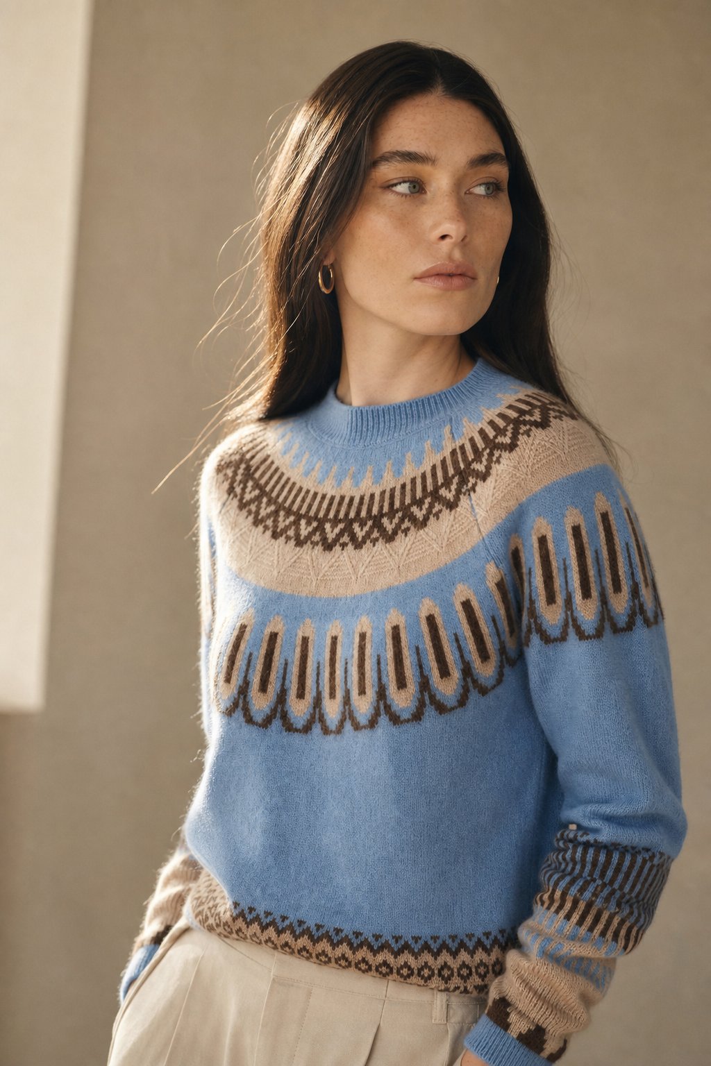 Solveig | Fair Isle Yoke Cashmere Crew Neck Sweater