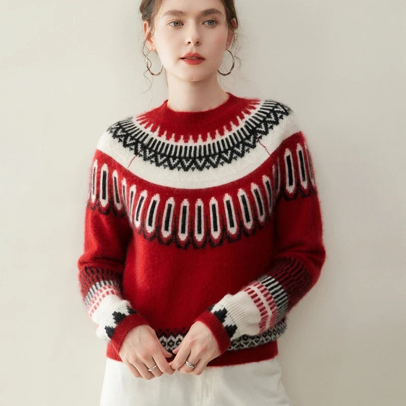 Solveig | Fair Isle Yoke Cashmere Crew Neck Sweater - View 10