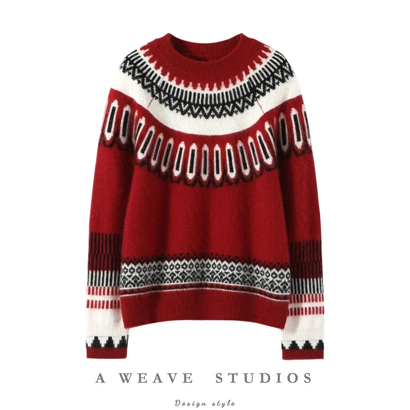 Solveig | Fair Isle Yoke Cashmere Crew Neck Sweater - View 11
