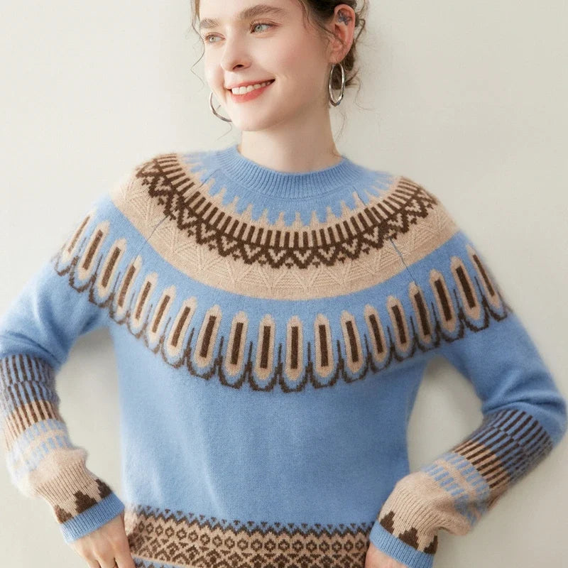 Solveig | Fair Isle Yoke Cashmere Crew Neck Sweater - View 13