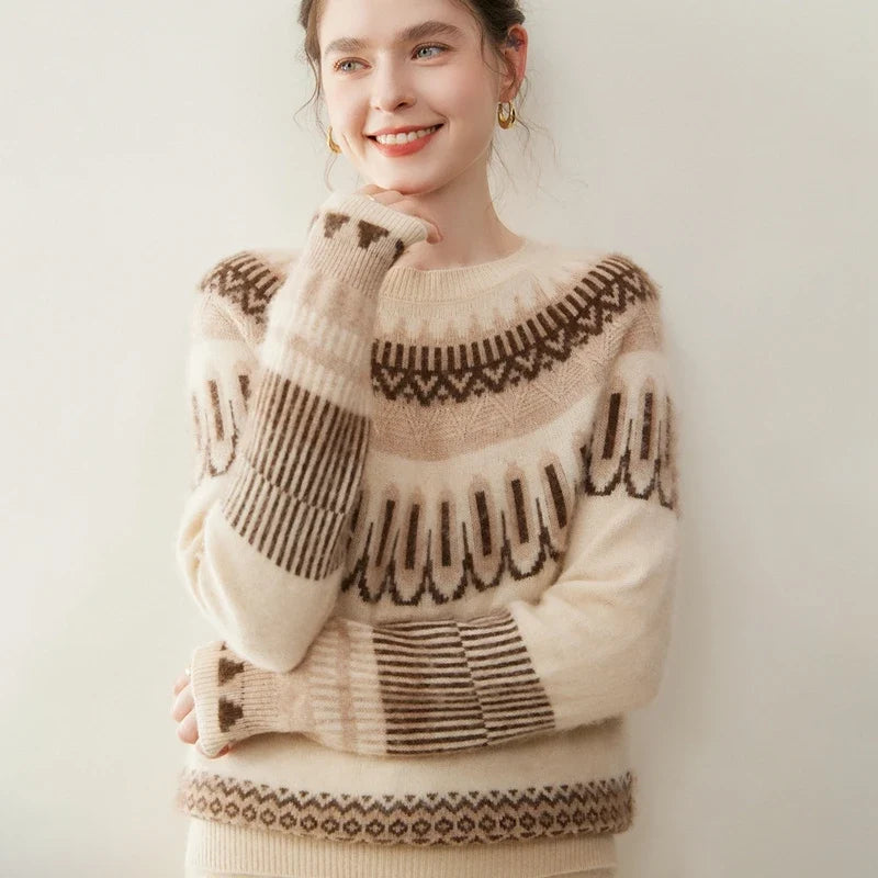 Solveig | Fair Isle Yoke Cashmere Crew Neck Sweater - View 14
