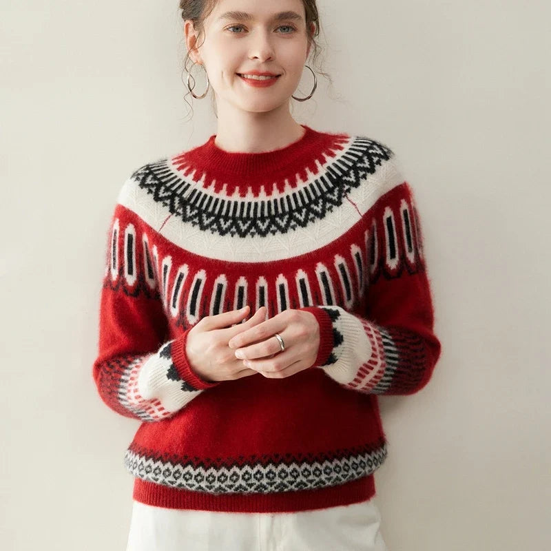 Solveig | Fair Isle Yoke Cashmere Crew Neck Sweater - View 15