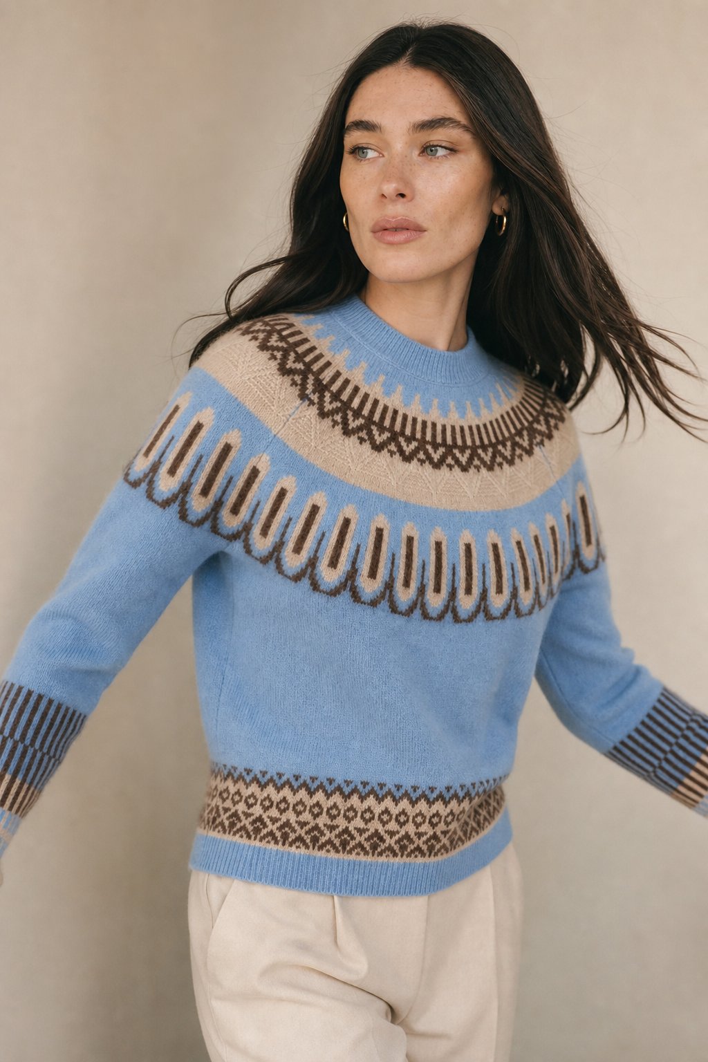 Solveig | Fair Isle Yoke Cashmere Crew Neck Sweater - View 2