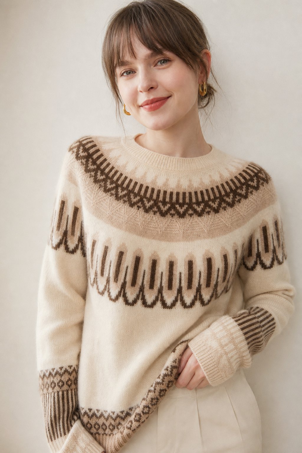 Solveig | Fair Isle Yoke Cashmere Crew Neck Sweater - View 3