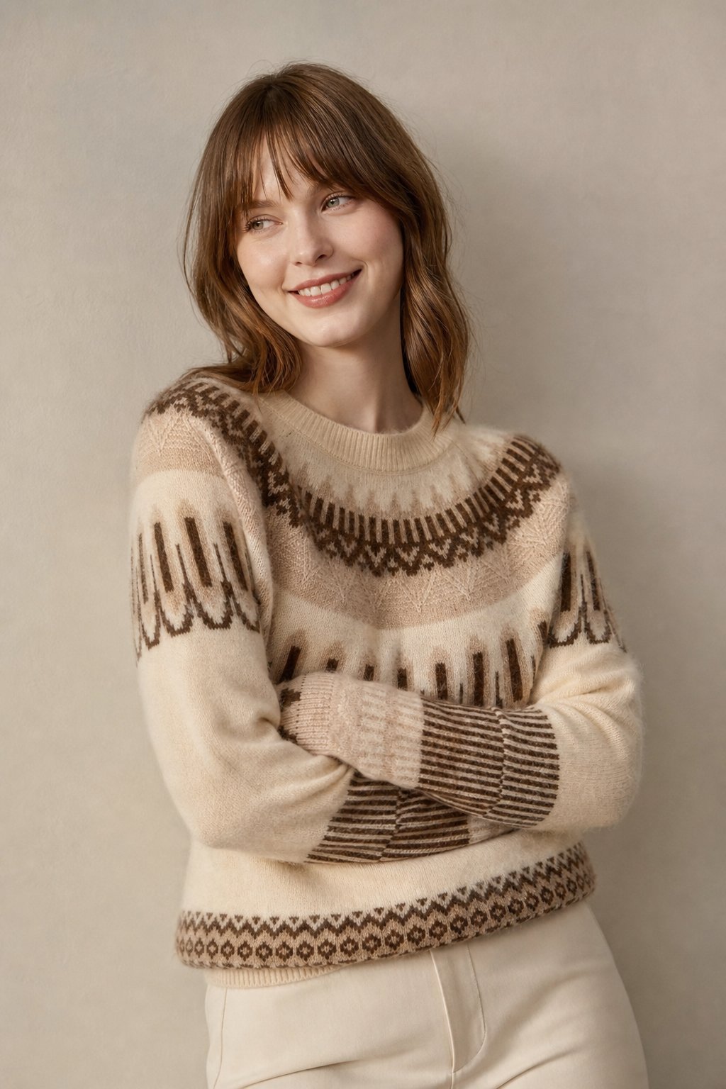 Solveig | Fair Isle Yoke Cashmere Crew Neck Sweater - View 4