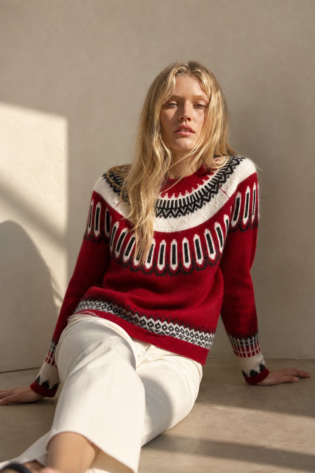 Solveig | Fair Isle Yoke Cashmere Crew Neck Sweater - View 6