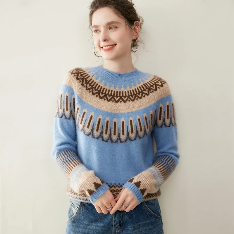 Solveig | Fair Isle Yoke Cashmere Crew Neck Sweater - View 7