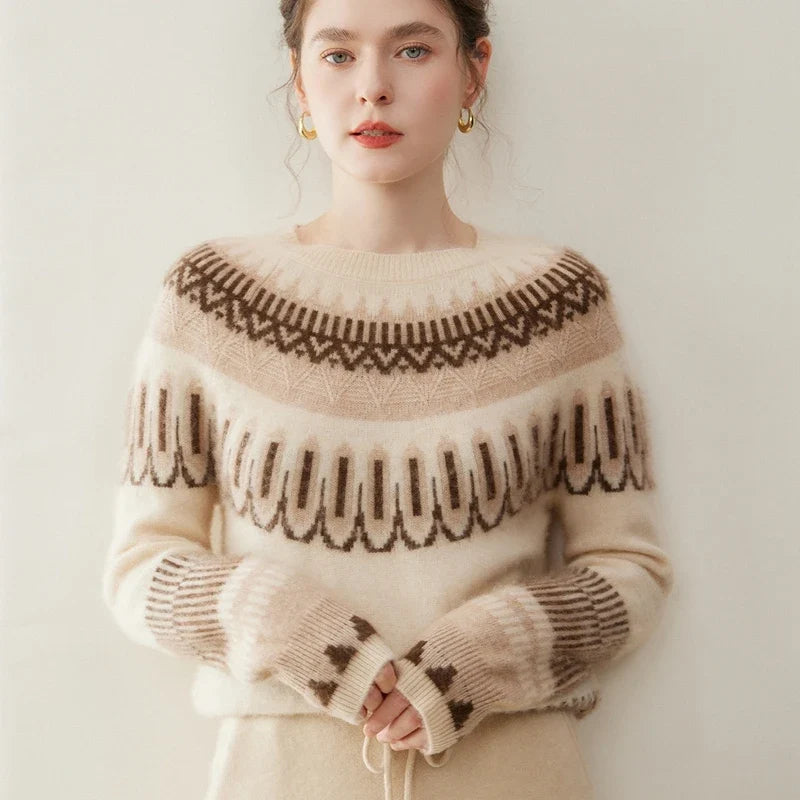Solveig | Fair Isle Yoke Cashmere Crew Neck Sweater - View 8