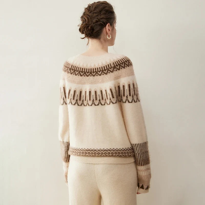 Solveig | Fair Isle Yoke Cashmere Crew Neck Sweater - View 9