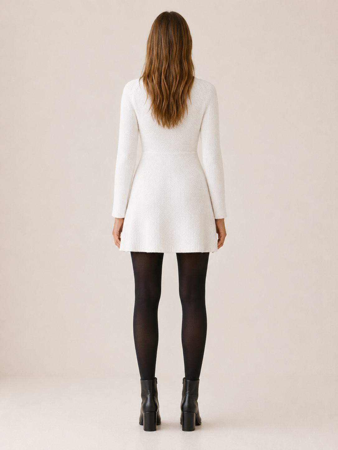 Sylvia | Ribbed V Neck Button Front Flared Knit Mini Dress - View 2