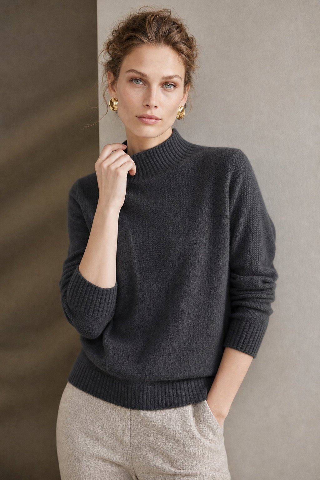 Sylvie | Brushed Ribbed Raglan Sleeve Mock Neck Sweater - View 2