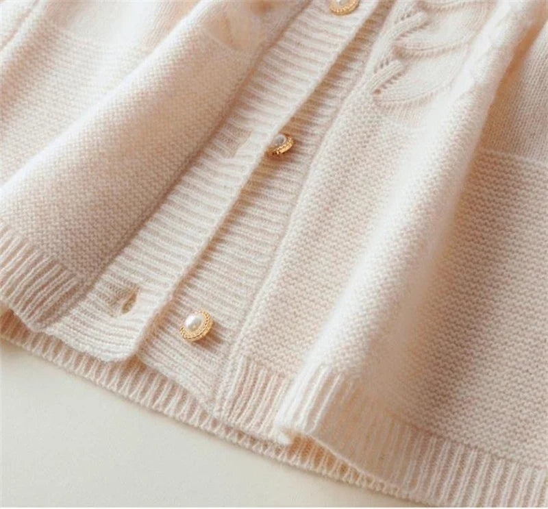 Tamsin | Allover Cable Knit Gold Pearl Button Cardigan - View 11