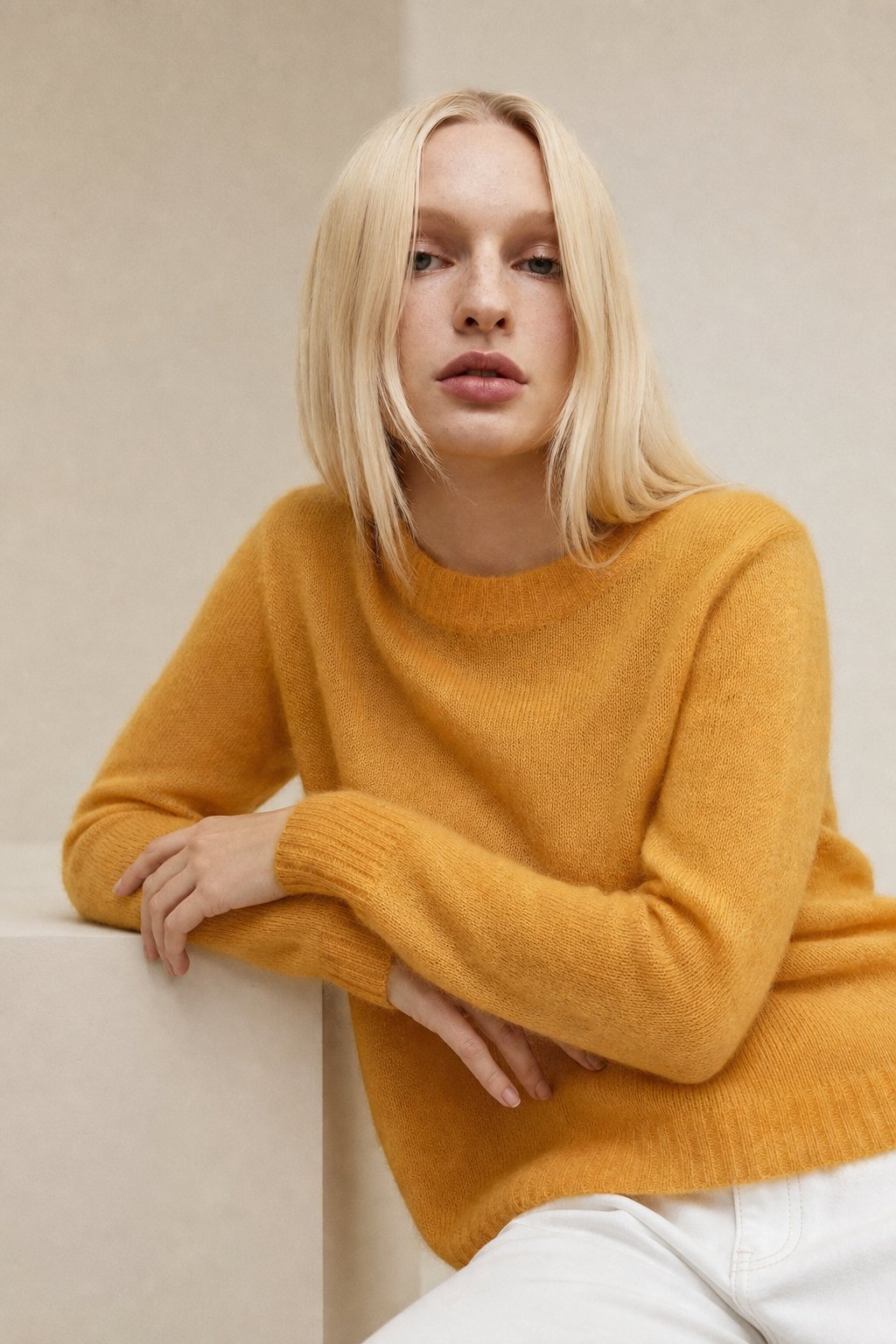 Thea | Relaxed Brushed Mohair Crew Neck Knit Sweater