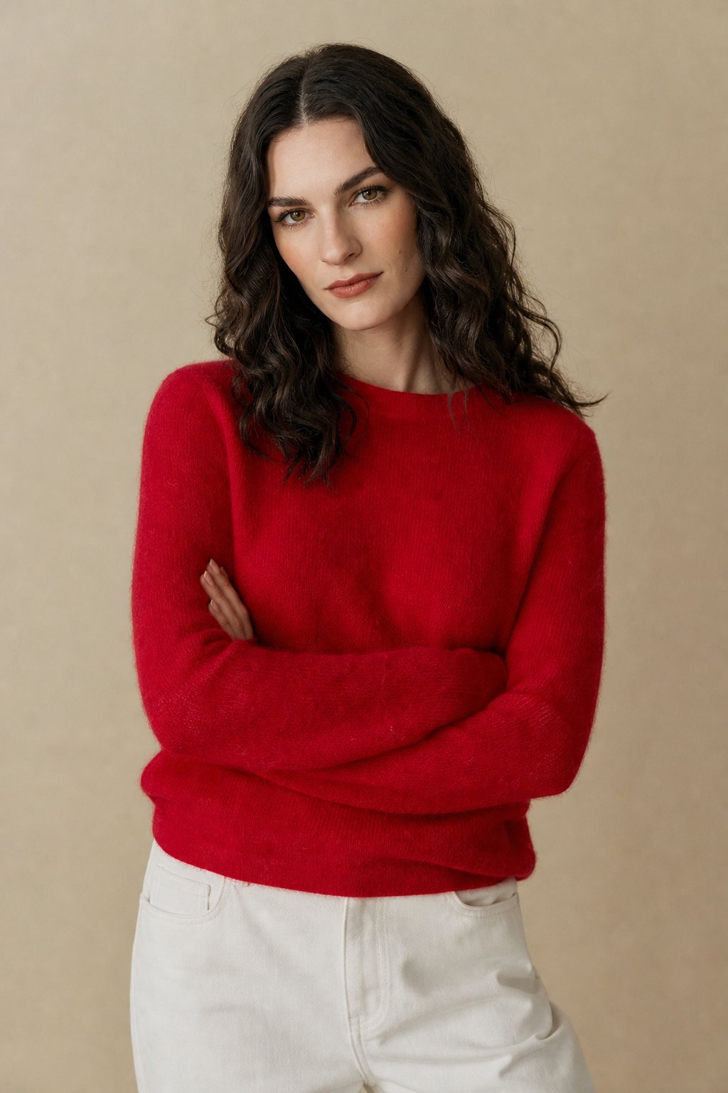 Thea | Relaxed Brushed Mohair Crew Neck Knit Sweater - View 10