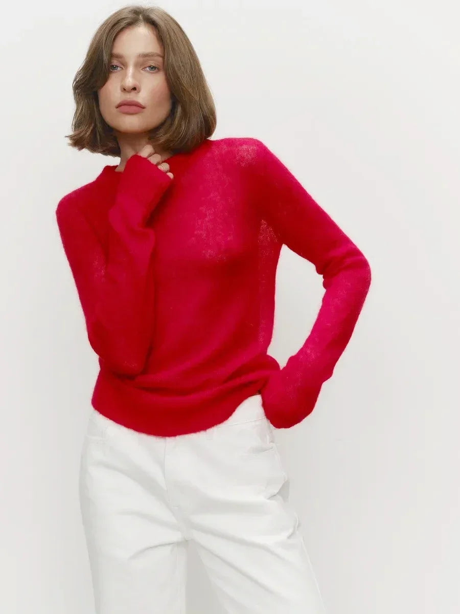 Thea | Relaxed Brushed Mohair Crew Neck Knit Sweater - View 11