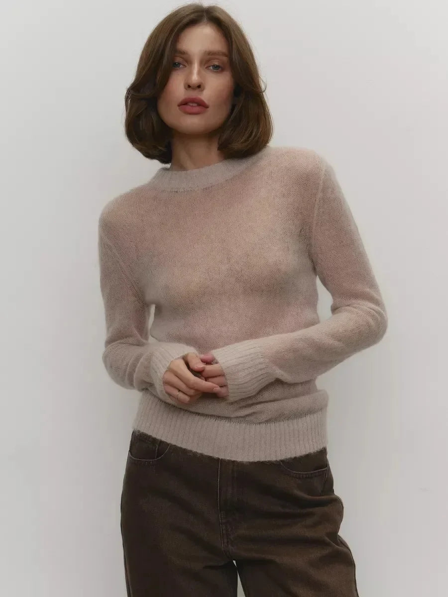 Thea | Relaxed Brushed Mohair Crew Neck Knit Sweater - View 12