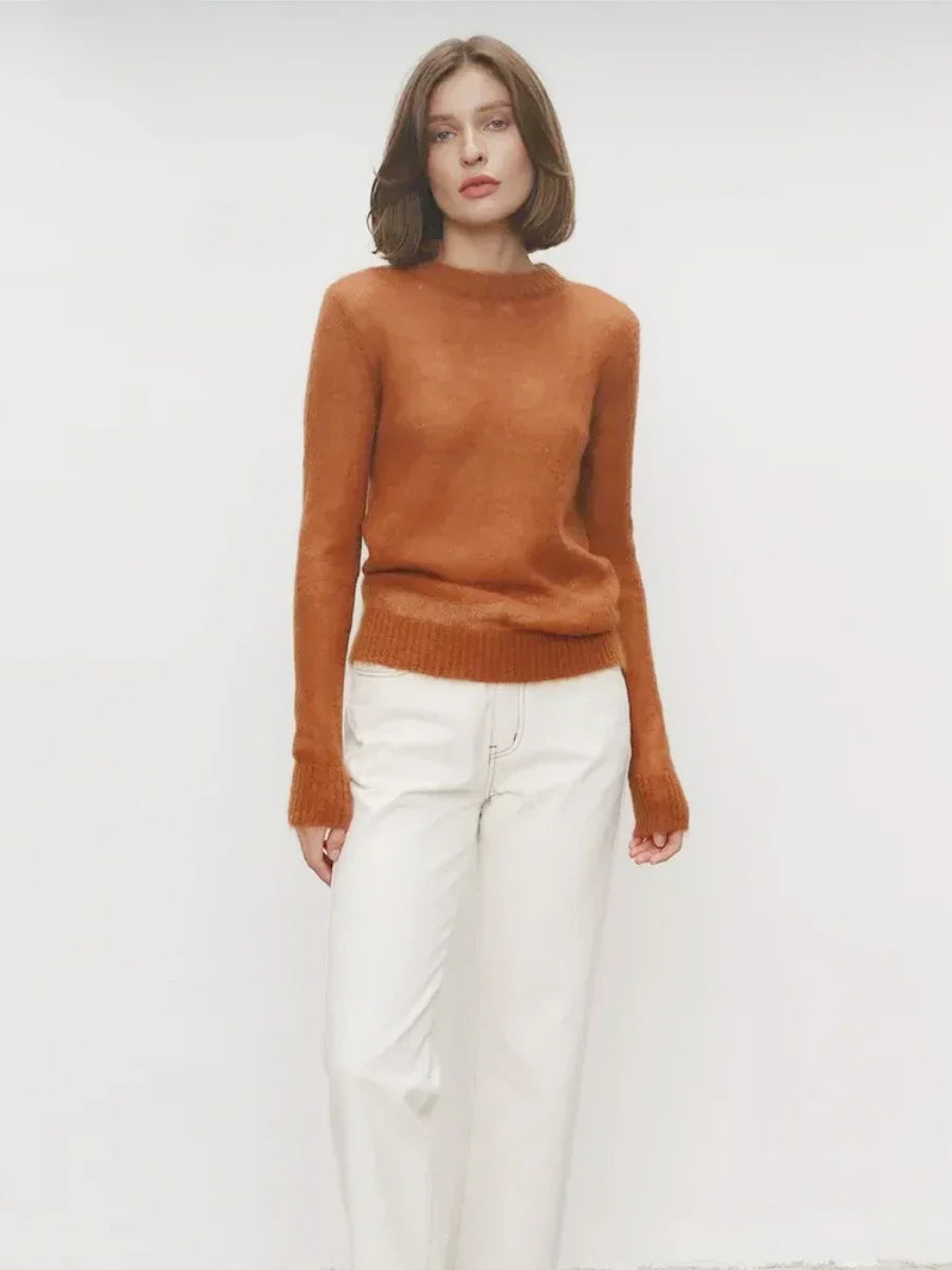Thea | Relaxed Brushed Mohair Crew Neck Knit Sweater - View 14