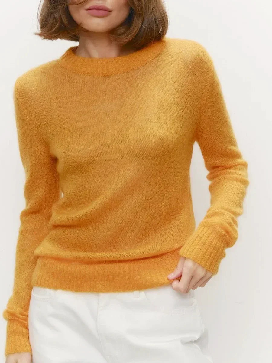 Thea | Relaxed Brushed Mohair Crew Neck Knit Sweater - View 15