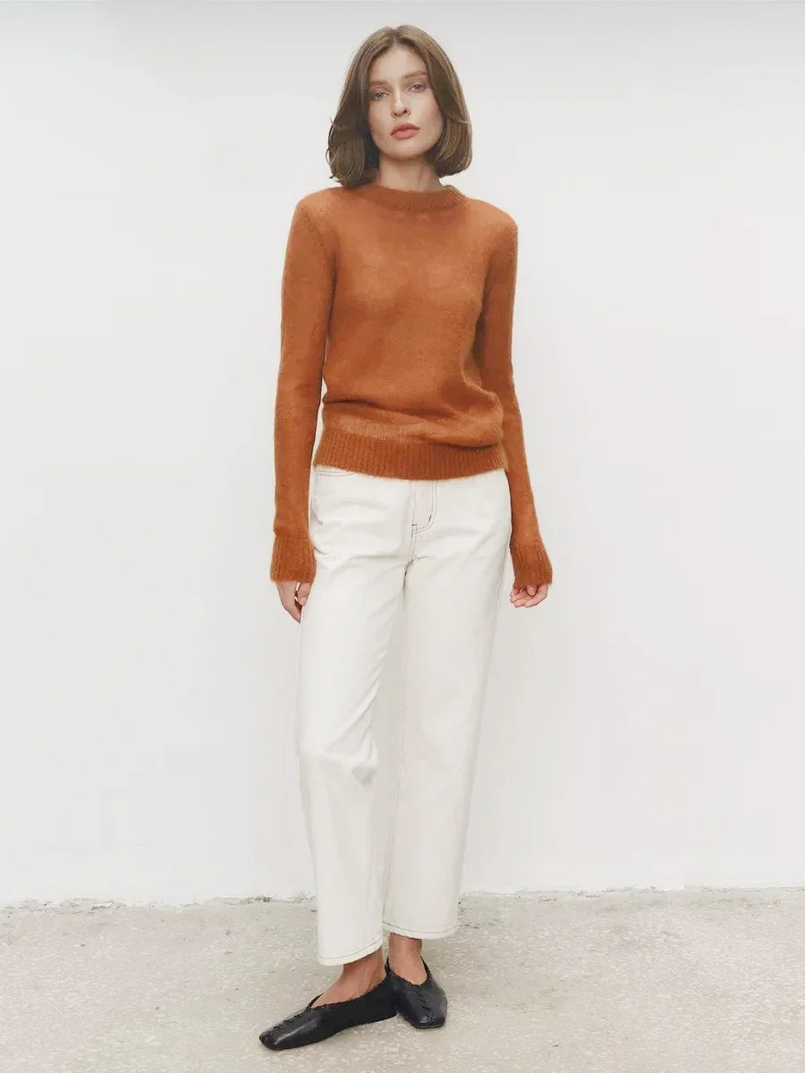 Thea | Relaxed Brushed Mohair Crew Neck Knit Sweater - View 16