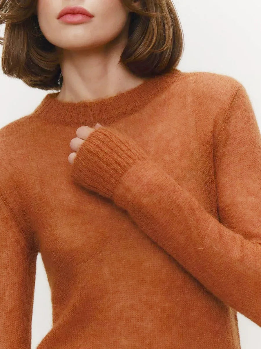 Thea | Relaxed Brushed Mohair Crew Neck Knit Sweater - View 18