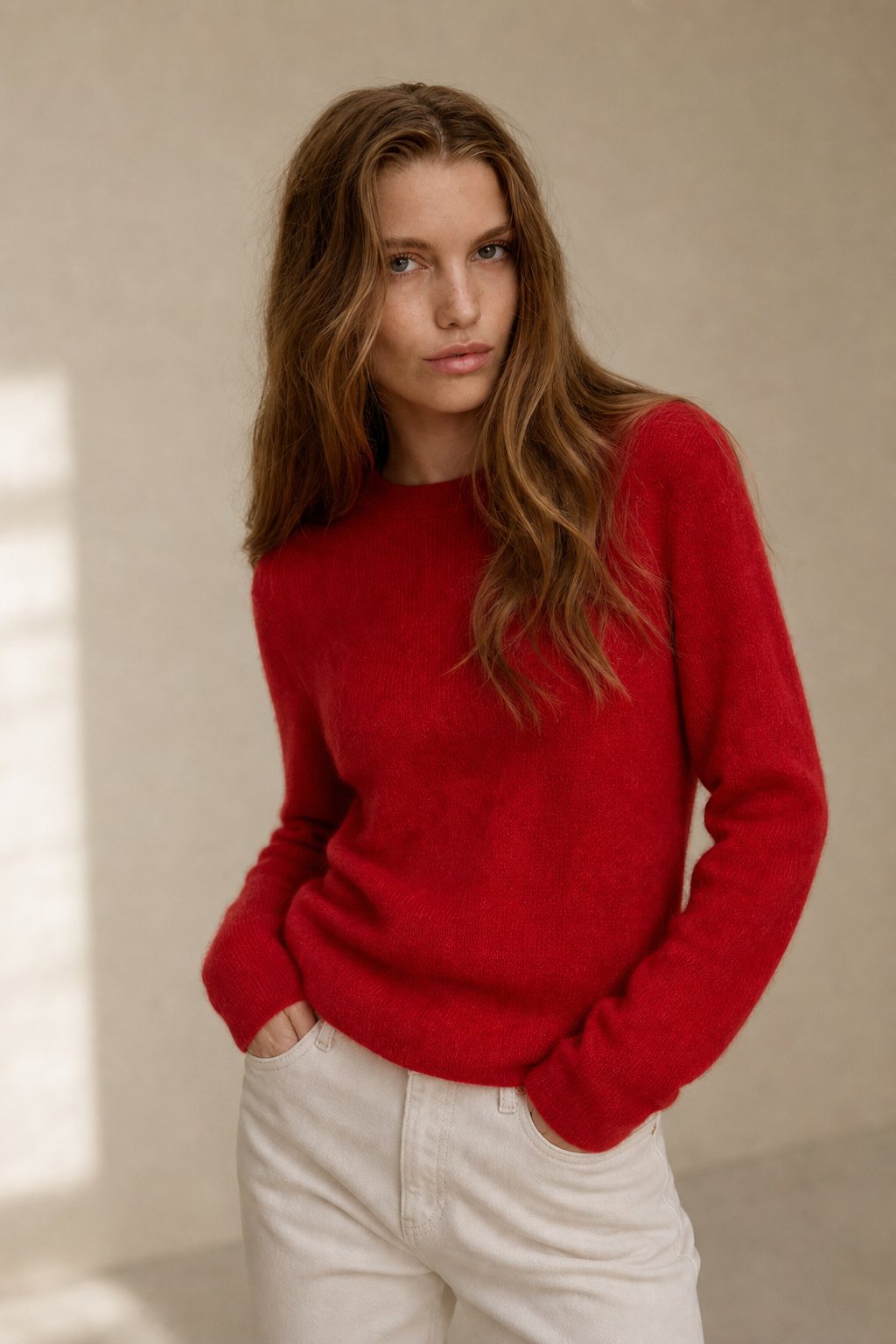 Thea | Relaxed Brushed Mohair Crew Neck Knit Sweater - View 2