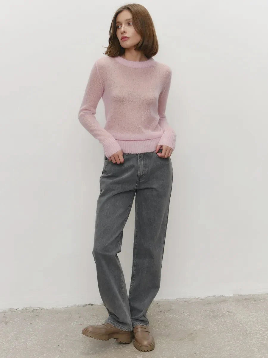 Thea | Relaxed Brushed Mohair Crew Neck Knit Sweater - View 20