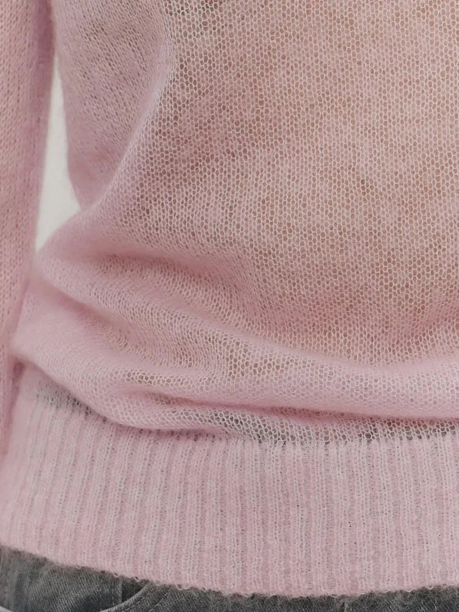 Thea | Relaxed Brushed Mohair Crew Neck Knit Sweater - View 21