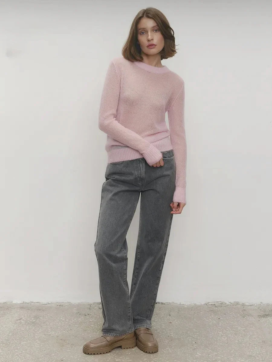 Thea | Relaxed Brushed Mohair Crew Neck Knit Sweater - View 22