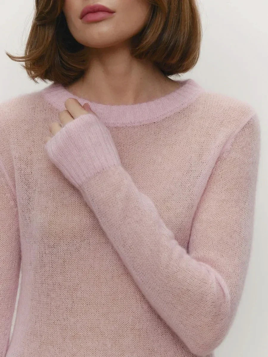 Thea | Relaxed Brushed Mohair Crew Neck Knit Sweater - View 23