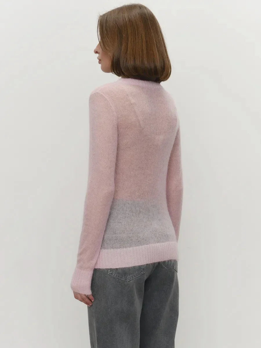 Thea | Relaxed Brushed Mohair Crew Neck Knit Sweater - View 24