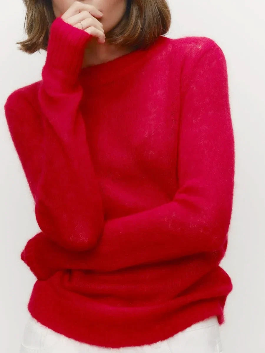 Thea | Relaxed Brushed Mohair Crew Neck Knit Sweater - View 26