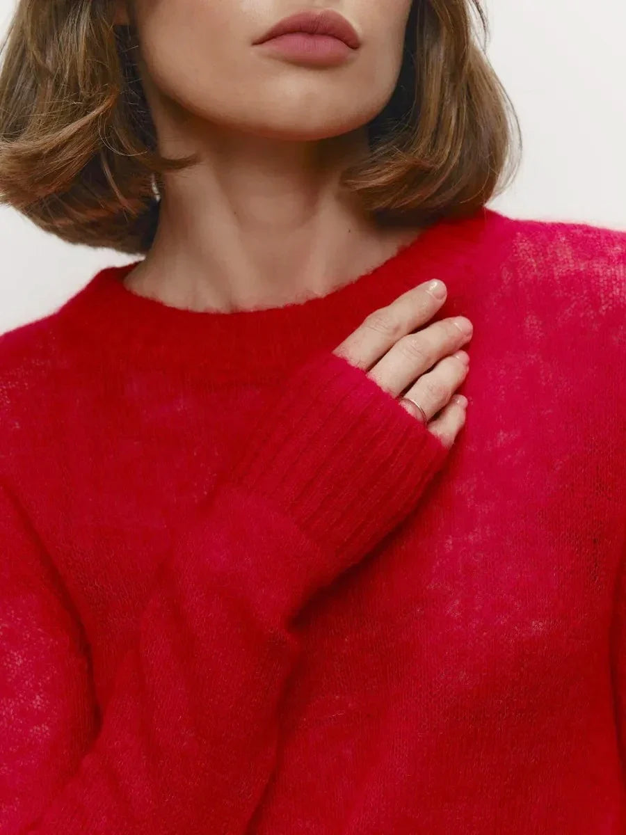Thea | Relaxed Brushed Mohair Crew Neck Knit Sweater - View 27