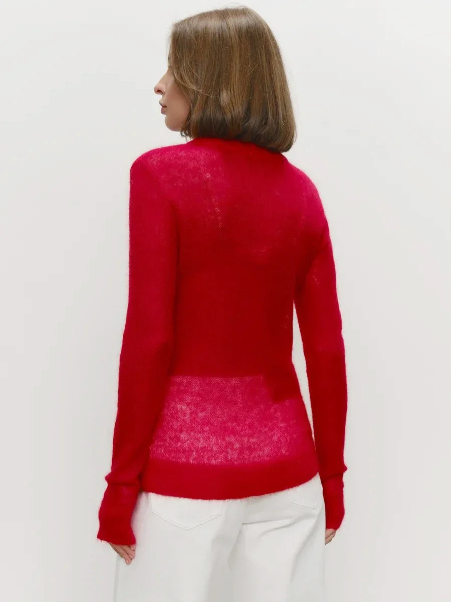 Thea | Relaxed Brushed Mohair Crew Neck Knit Sweater - View 28