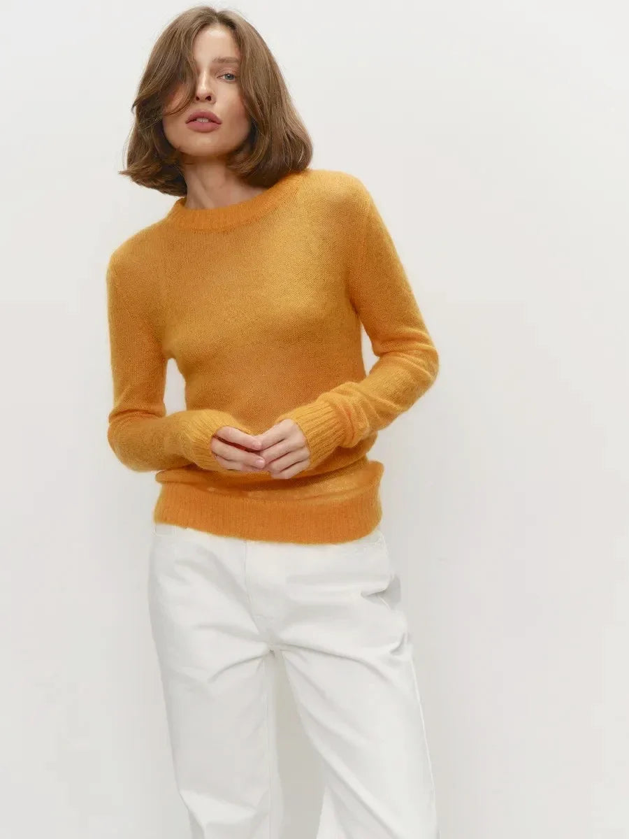 Thea | Relaxed Brushed Mohair Crew Neck Knit Sweater - View 29
