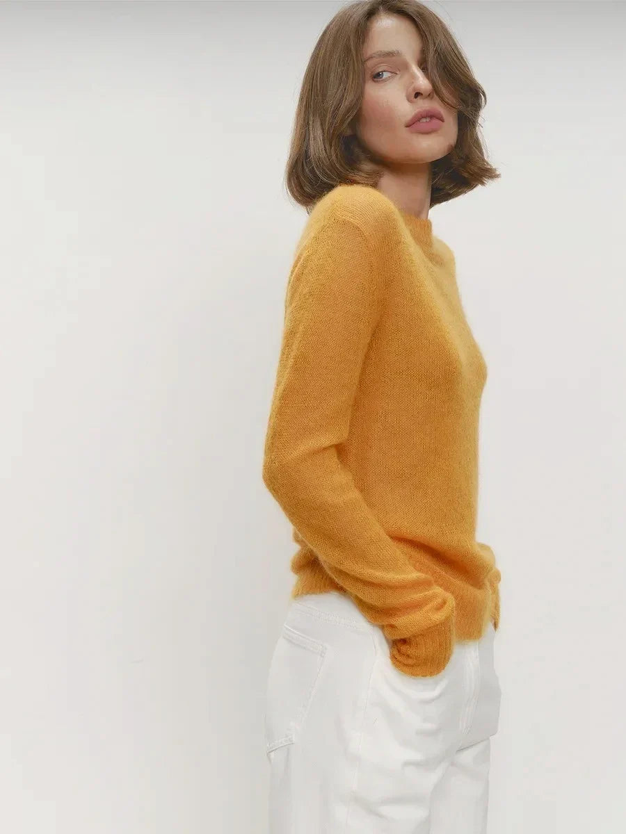 Thea | Relaxed Brushed Mohair Crew Neck Knit Sweater - View 30