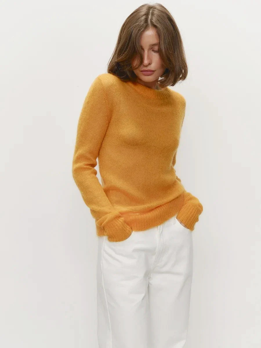 Thea | Relaxed Brushed Mohair Crew Neck Knit Sweater - View 32
