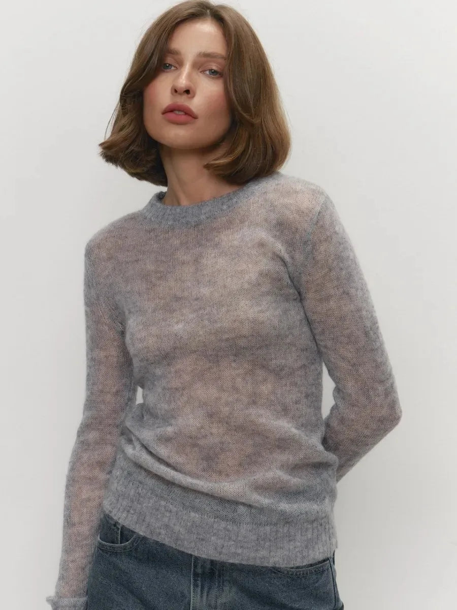 Thea | Relaxed Brushed Mohair Crew Neck Knit Sweater - View 35