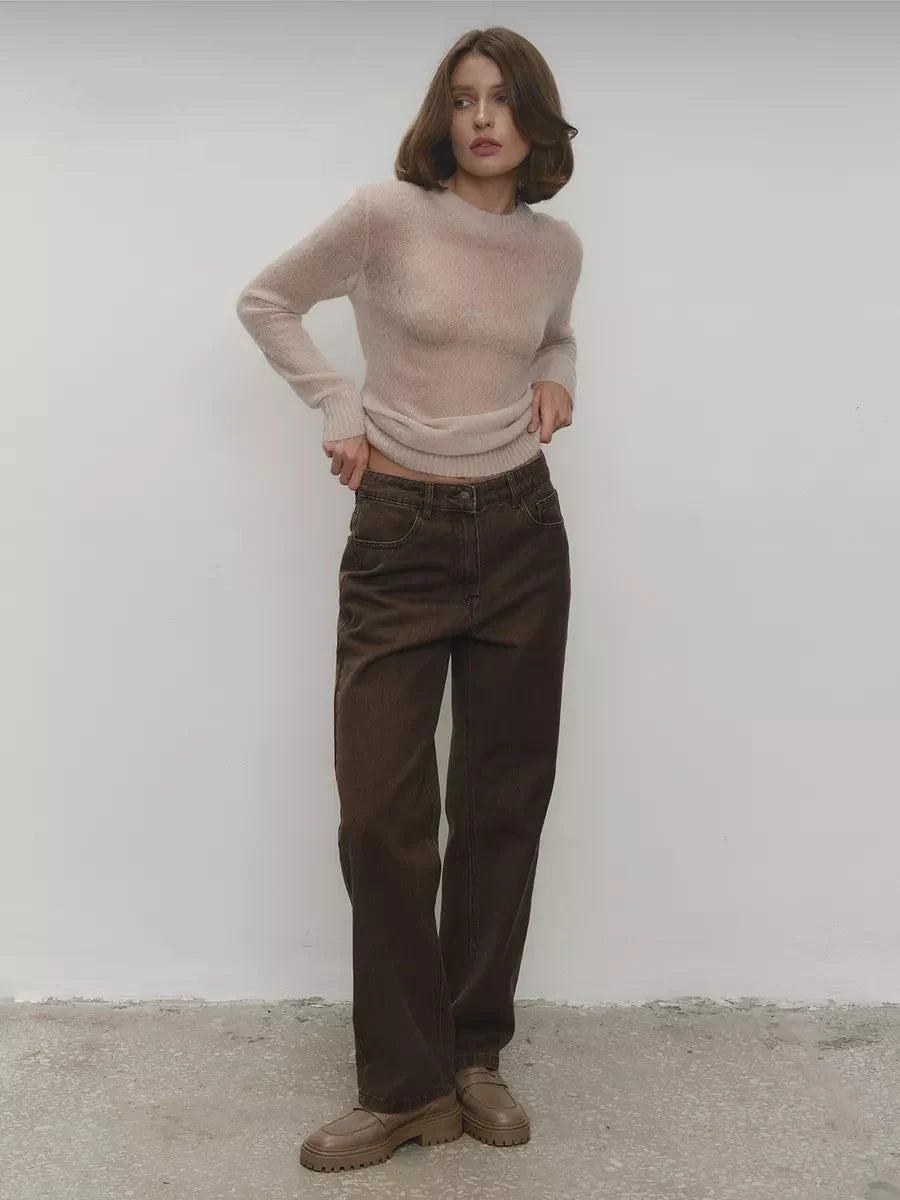 Thea | Relaxed Brushed Mohair Crew Neck Knit Sweater - View 40