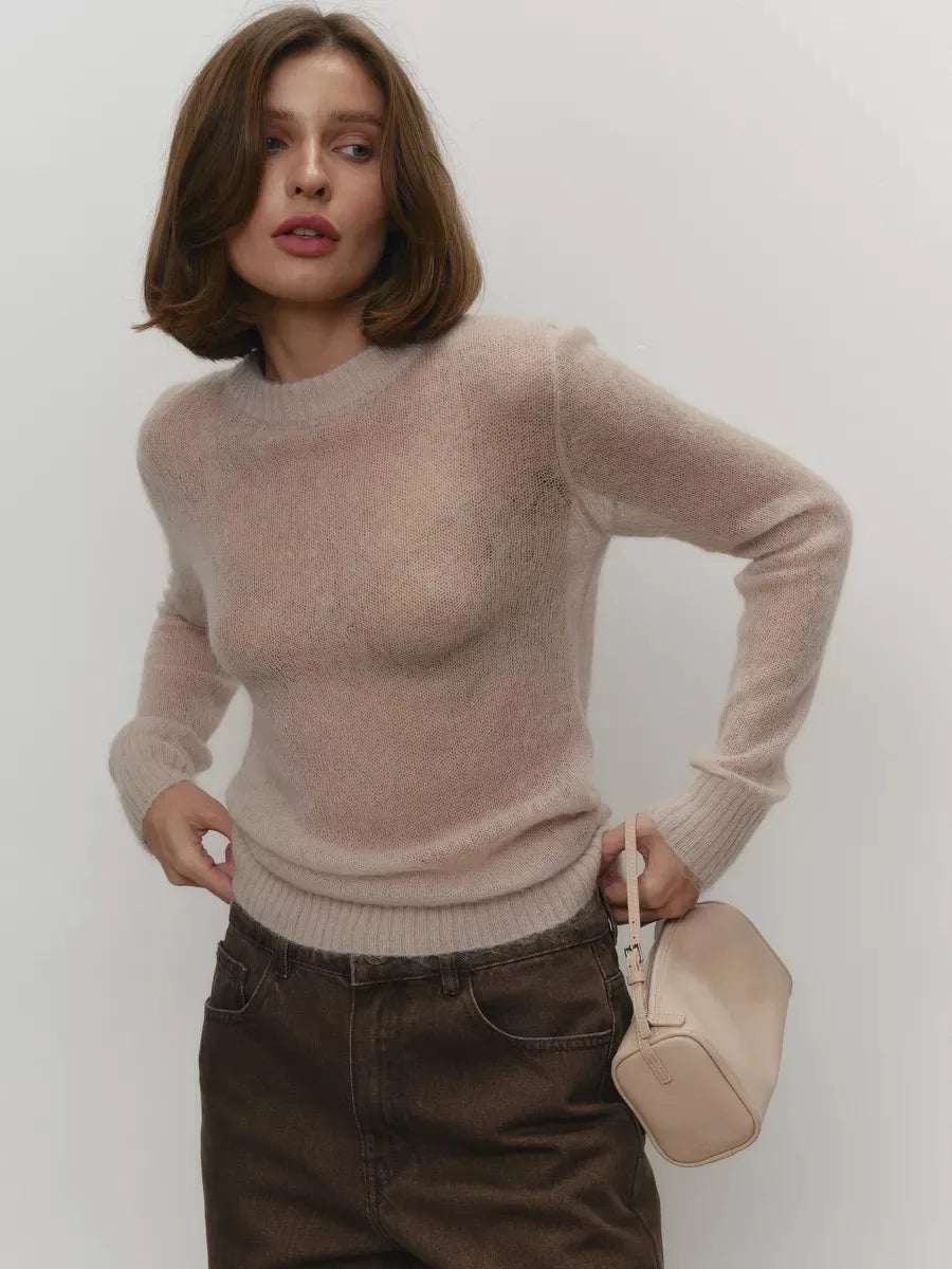 Thea | Relaxed Brushed Mohair Crew Neck Knit Sweater - View 41