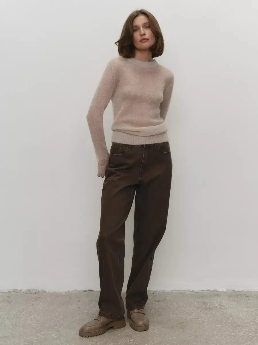 Thea | Relaxed Brushed Mohair Crew Neck Knit Sweater - View 42