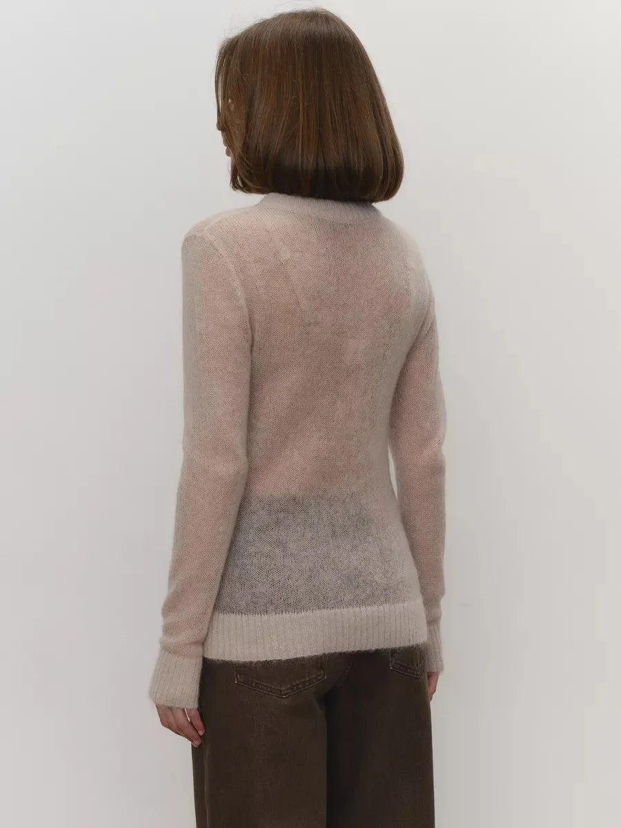 Thea | Relaxed Brushed Mohair Crew Neck Knit Sweater - View 43