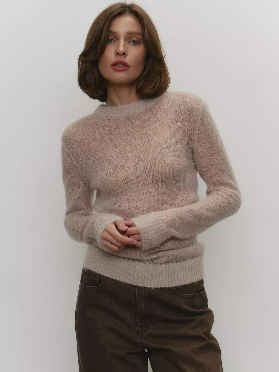 Thea | Relaxed Brushed Mohair Crew Neck Knit Sweater - View 44