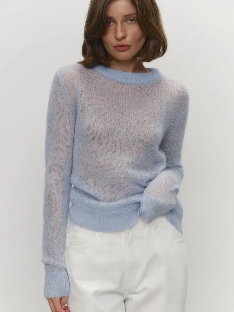 Thea | Relaxed Brushed Mohair Crew Neck Knit Sweater - View 46
