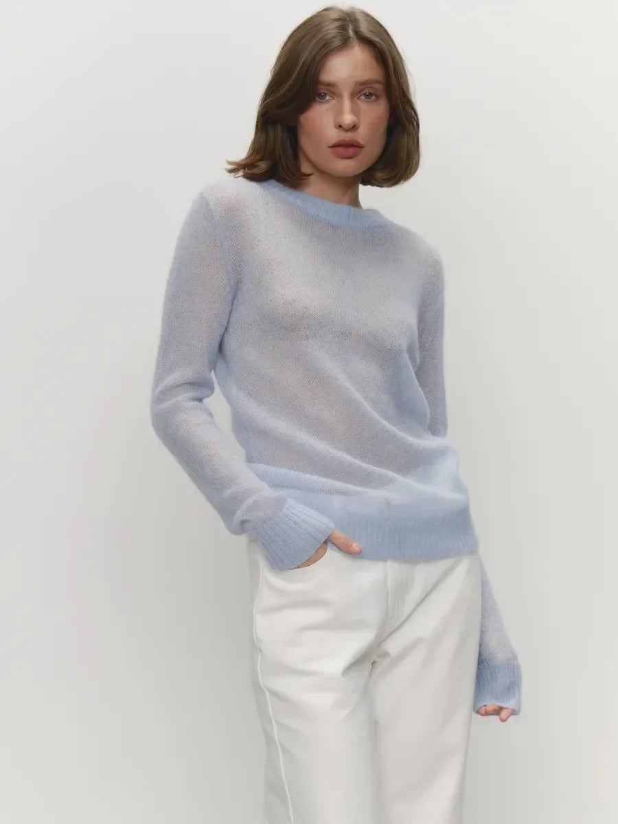 Thea | Relaxed Brushed Mohair Crew Neck Knit Sweater - View 47