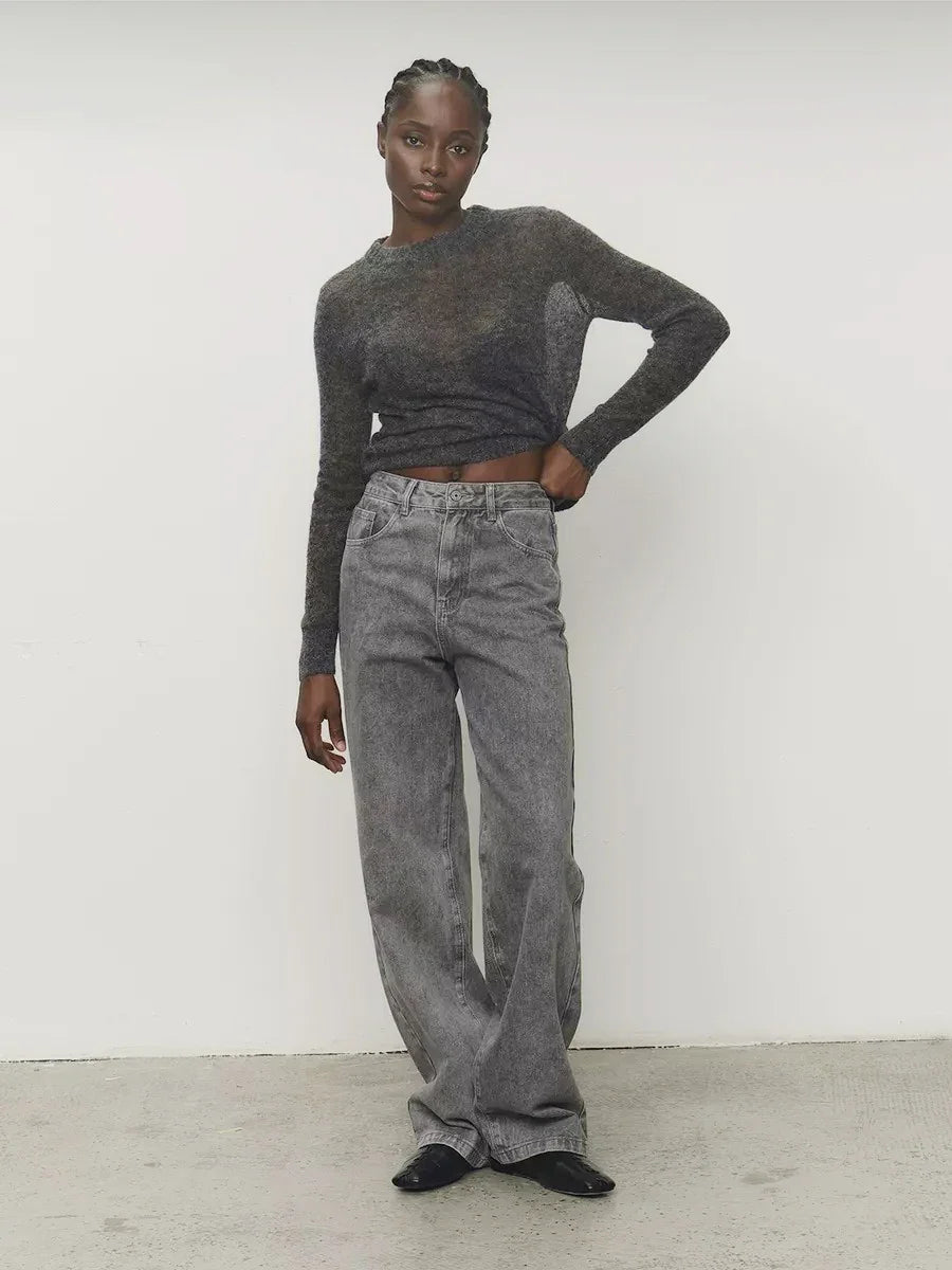Thea | Relaxed Brushed Mohair Crew Neck Knit Sweater - View 49