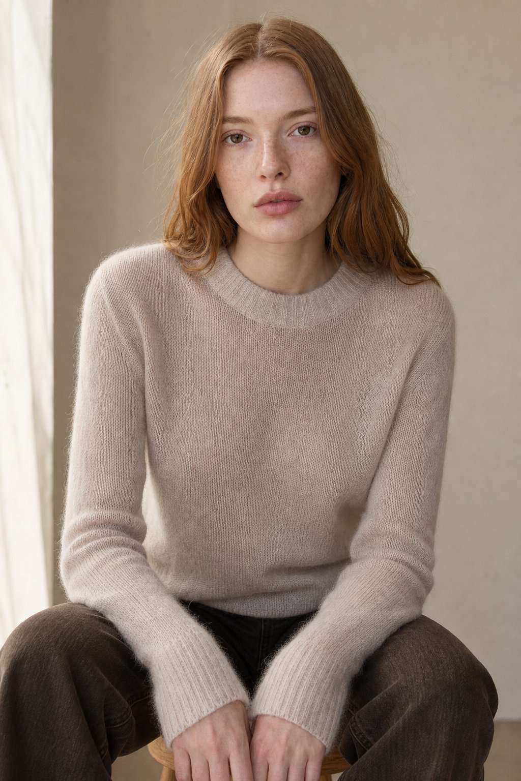 Thea | Relaxed Brushed Mohair Crew Neck Knit Sweater - View 5