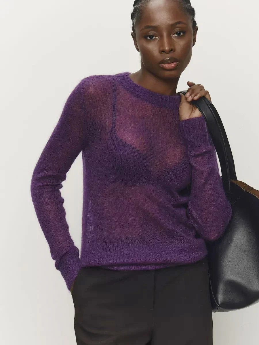 Thea | Relaxed Brushed Mohair Crew Neck Knit Sweater - View 50