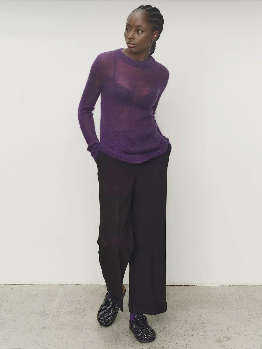 Thea | Relaxed Brushed Mohair Crew Neck Knit Sweater - View 51