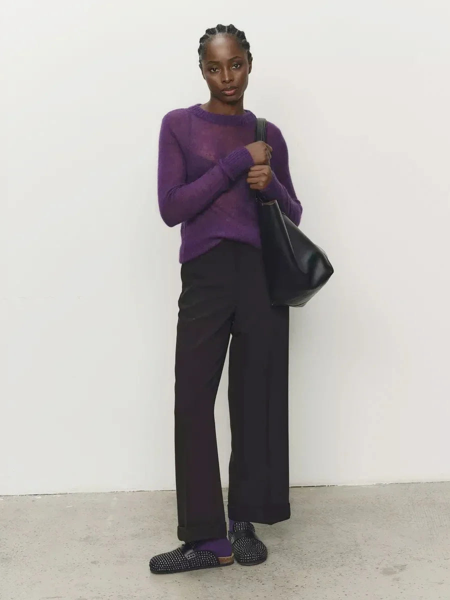 Thea | Relaxed Brushed Mohair Crew Neck Knit Sweater - View 52