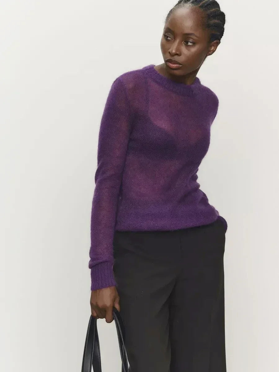 Thea | Relaxed Brushed Mohair Crew Neck Knit Sweater - View 55